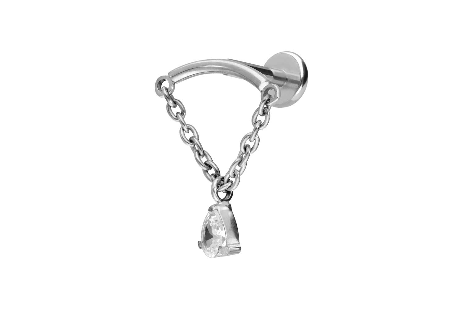 Titan Labret Piercing mit Push Fit BOGEN + KETTE + KRISTALLTROPFEN